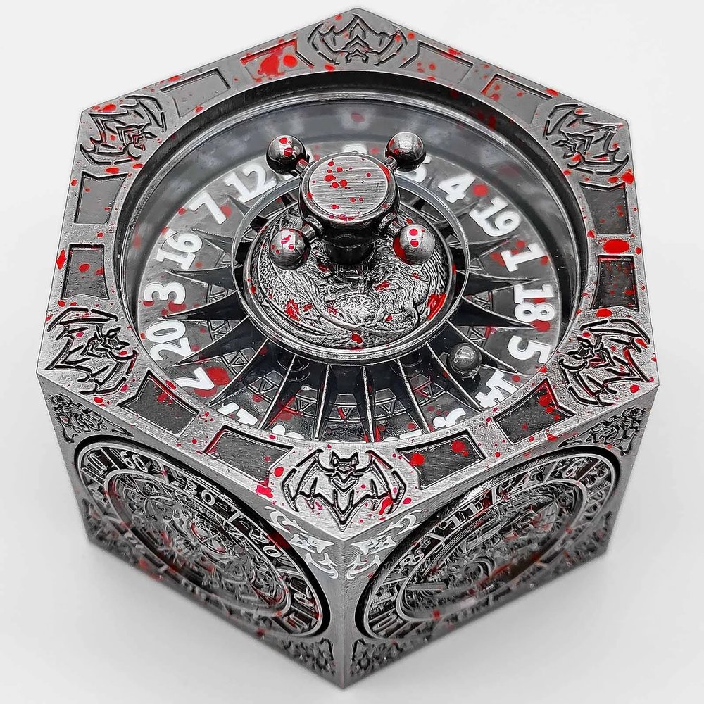 7-in-1 Mechanical Rotating Dice, Metal Dice Set, with Gift Box, Suitable for Role-Playing Games (Bloodstain Steel)