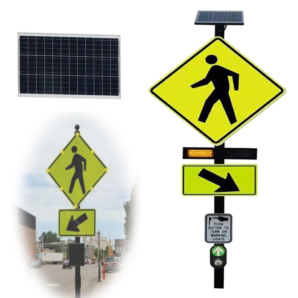 Solar-Powered LED Pedestrian Crossing Sign - Heavy Aluminum Reflective Traffic Warning Sign with Flashing Lights for Park, School, Urban, and Community Traffic Safety(Small)