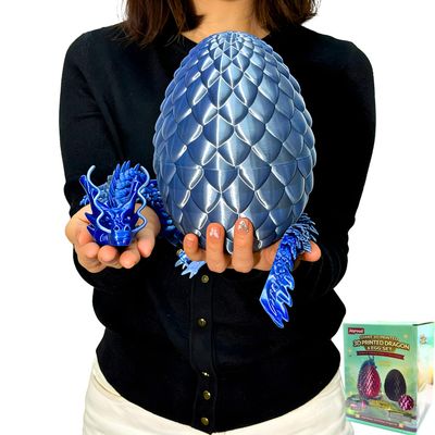 24'' Big 3D Printed Dragon Egg Toy with Articulated Dragon Inside, Large Surprise Eggs Toys for Kids Teens Adults, Fantasy Office Desk Decor Collectible, Unique 2026 Graduation Gifts (Blue Silver)