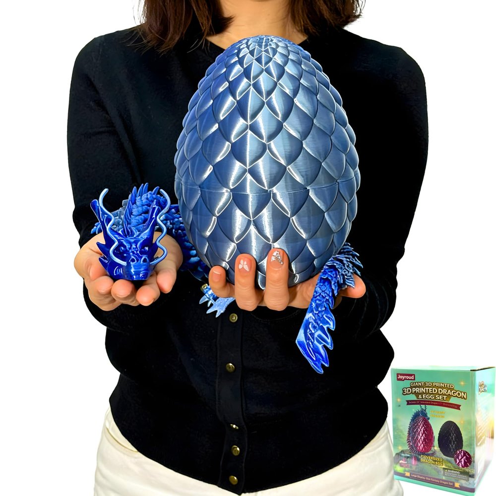 24'' Big 3D Printed Dragon Egg Toy with Articulated Dragon Inside, Large Surprise Eggs Toys for Kids Teens Adults, Fantasy Office Desk Decor Collectible, Unique 2026 Graduation Gifts (Blue Silver)