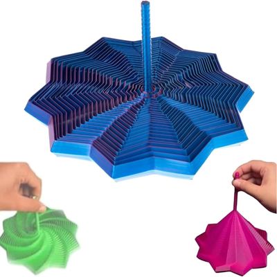 3D Printed Expanded Sensory Fidget Star, Fractal Fidget Hexagon with Handles, Colorful Whirling Spiral Design (Gradient Blue, Medium)