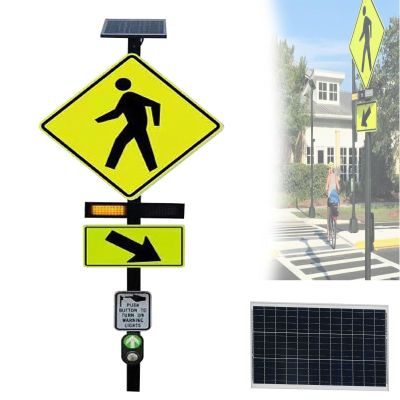 Flashing LED Pedestrian Crossing Sign - Traffic Blinking Warning Sign, with Reflective Aluminum Frame for School Zones & Crosswalks - Durable & Highly Visible(Small)