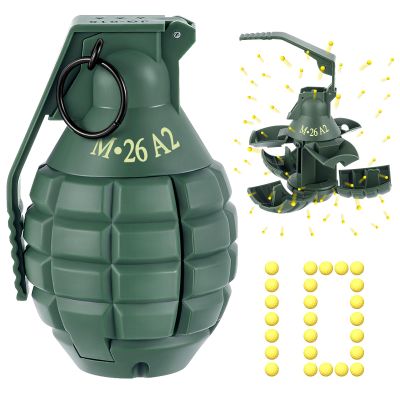 Sratte 1 Pcs Toy Hand Grenade for Cs Game with 10 Round Foam Ammo Model Tactical Fake Grenade for 14+ and Adults Outdoor Army Military Camo Party Favors Pretend Role Play Prop Game (Green)