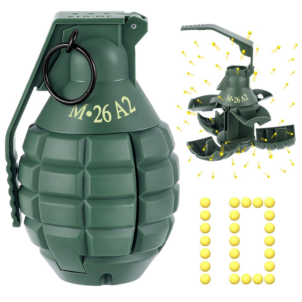 Sratte 1 Pcs Toy Hand Grenade for Cs Game with 10 Round Foam Ammo Model Tactical Fake Grenade for 14+ and Adults Outdoor Army Military Camo Party Favors Pretend Role Play Prop Game (Green)