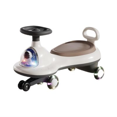 Wiggle Car with Under Seat Storage Ride on Toy Silent Flashing Wheels Music & Lights, for Boys and Girls(Brown)