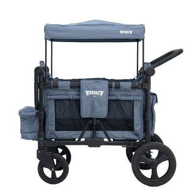 Keenz MOOV 2-Passenger All-Terrain Stroller Wagon with Reclining Seats, Cooler Bin, Push/Pull Handle, and Rubber Wheels  Foldable Wagon for Kids and Toddlers,Blue