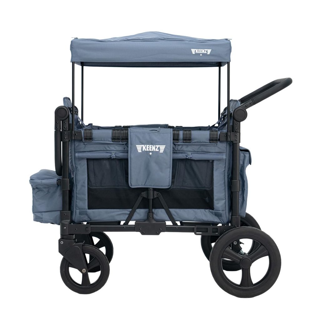 Keenz MOOV 2-Passenger All-Terrain Stroller Wagon with Reclining Seats, Cooler Bin, Push/Pull Handle, and Rubber Wheels  Foldable Wagon for Kids and Toddlers,Blue