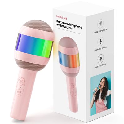 Karaoke Machine for Kids Adults, Portable Bluetooth Microphone Song Toys with LED Light, Best Chritmas Birthday Festival Party Gift for 3 4 5 6 7 8 9 10 11 12+ Year Old Girls Boys (Pink)