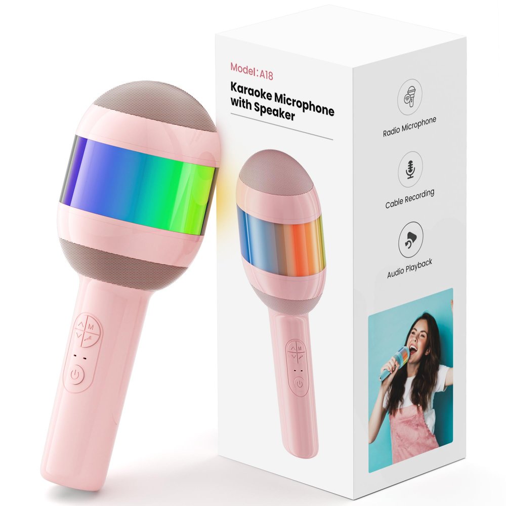 Karaoke Machine for Kids Adults, Portable Bluetooth Microphone Song Toys with LED Light, Best Chritmas Birthday Festival Party Gift for 3 4 5 6 7 8 9 10 11 12+ Year Old Girls Boys (Pink)