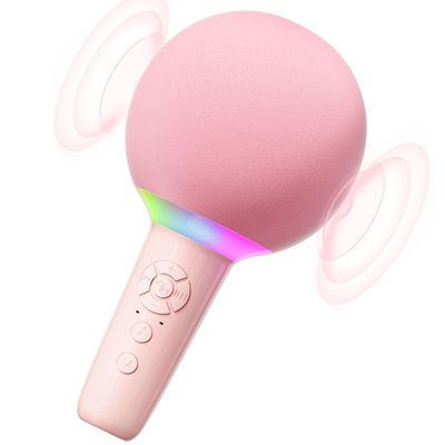 Wireless Bluetooth Karaoke Microphone for Kids, Portable Handheld Karaoke Mic Speaker Toys with LED Light, Best Christmas Birthday Festival Party Gift for 3 4 5 6 7 8 9+ Year Old Girls Boys (Pink)