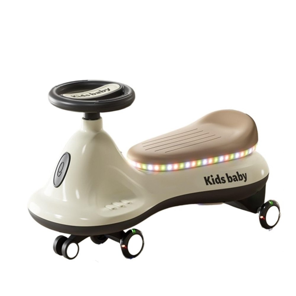 Ride On Toys Wiggle Car with Silent Wheels Lights & Music Anti-Rollover Indoor and Outdoor Toy Vehicle(Brown)