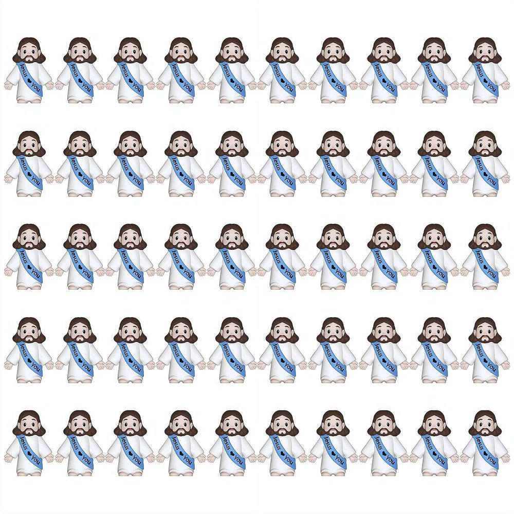 50PCS Little Jesus Figures  Rubber Mini Jesus Figurines in Bulk Christian Doll Tiny Statues Jesus Loves You Figures for Hide and Seek Easter Egg Fillers Egg Hunt Religious Party Favors (Blue)