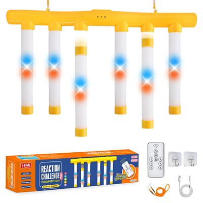 MILENTII Light Up Drop Stick Challenge Game with LED Lights, Rechargeable Reflex Training with 6 Drop Sticks, Remote Control, 3 Speed Levels, USB Charging Quick Response Interactive Catch Game