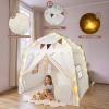 AMTPM Large Kids Play Tent, Indoor/Outdoor Children's Fort with Flags & Globe String Lights, Spacious Toddler Playhouse (61.8x38.6x58.2inch) for 3-12 Year Olds view 2