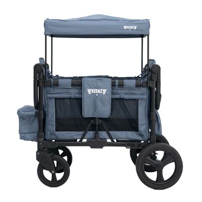 Keenz MOOV 4-Passenger All-Terrain Stroller Wagon with Reclining Seats, Built-in Cooler, Push/Pull Handle, Rubber Wheels, and Activity Tray  Foldable Wagon for Four Kids, Blue