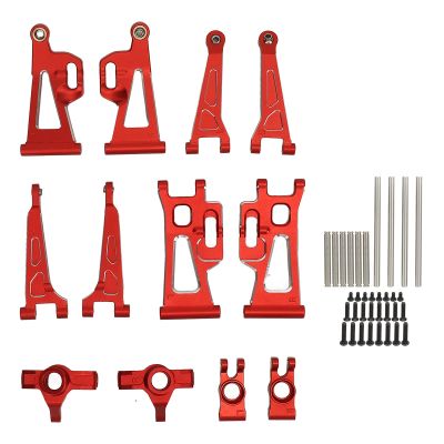 Aluminum Alloy RC Car Suspension Arm Set, Front Rear Swing Arms with Steering Cup and Axle Holder, Upgraded Replacement Parts for MJX 14210 14209 1/14 Scale RC Vehicles (Red)