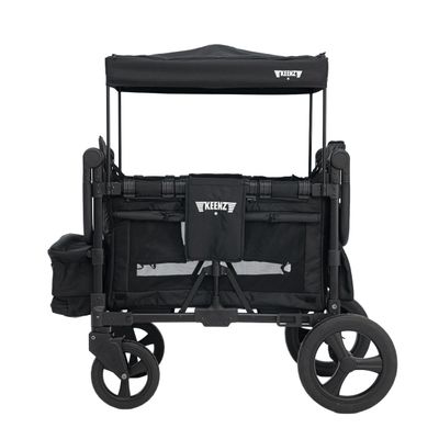 Keenz MOOV 4-Passenger All-Terrain Stroller Wagon with Reclining Seats, Built-in Cooler, Push/Pull Handle, Rubber Wheels, and Activity Tray  Foldable Wagon for Four Kids, Black