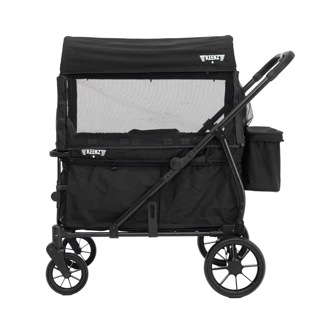 Keenz Viva 2-Passenger Compact Foldable Stroller Wagon with Canopy, Hybrid Push Pull Handle, EVA Wheels, and Storage  Lightweight Stroller Wagon for Toddlers and Kids, Black