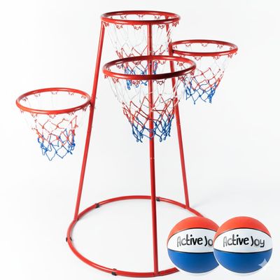 Activejoy- 4 Hoop Basketball Set - Toddler Basketball Hoop Indoor - Outdoor Play Preschool - +3 Years Old Toy. Includes 2 Balls and air Pump (4HOOPRED, 4 Hoop)