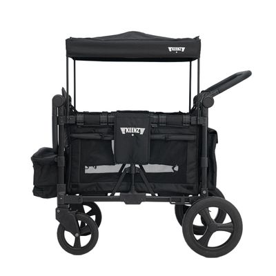 Keenz MOOV 2-Passenger All-Terrain Stroller Wagon with Reclining Seats, Cooler Bin, Push/Pull Handle, and Rubber Wheels  Foldable Wagon for Kids and Toddlers, Black