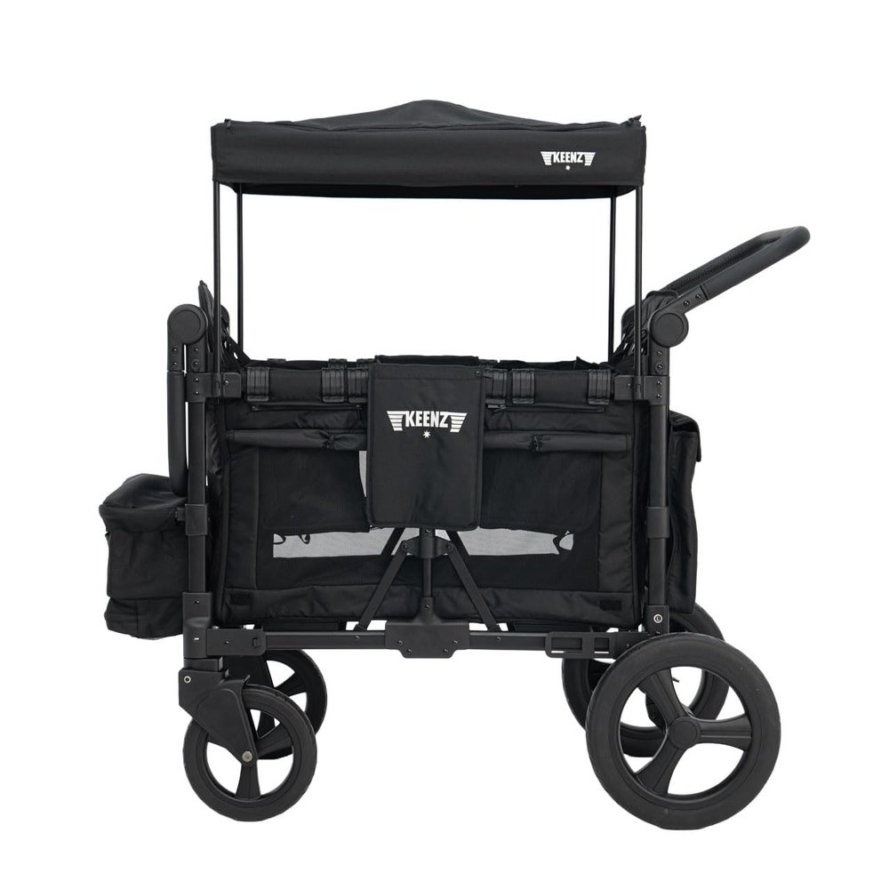 Keenz MOOV 2-Passenger All-Terrain Stroller Wagon with Reclining Seats, Cooler Bin, Push/Pull Handle, and Rubber Wheels  Foldable Wagon for Kids and Toddlers, Black