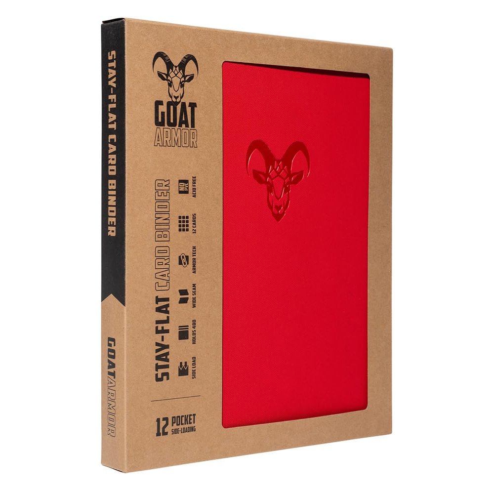 12-Pocket Trading Card Binder, 480 Card Capacity, "Stay-Flat" Design, Water-Resistant by Goat Armor (Red)