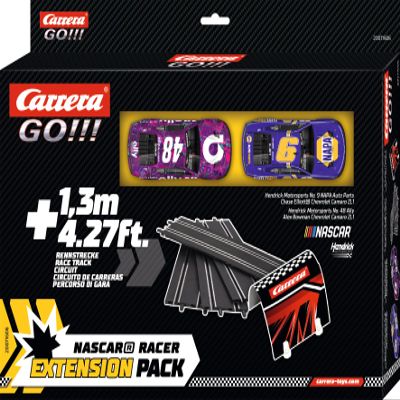 Carrera GO NASCAR Racer Slot Car Racetrack Extension Pack 1:43 Scale Add On Accessory Includes 4.27-ft of Track, Tunnel, and 2 Cars