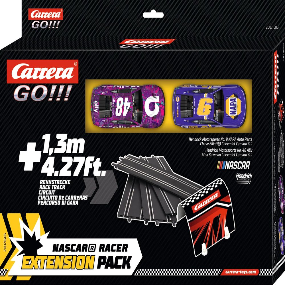 Carrera GO NASCAR Racer Slot Car Racetrack Extension Pack 1:43 Scale Add On Accessory Includes 4.27-ft of Track, Tunnel, and 2 Cars