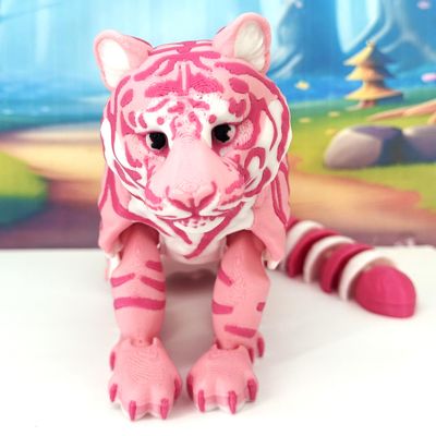 3D Printed Tiger, 12 Inches Articulated Jungle Wild Animal Toy, Home Office Executive Desk Decoration AT001-PINK-LARGE