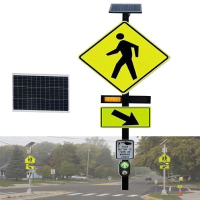Solar-Powered LED Pedestrian Crossing Sign Aluminum Traffic Warning Sign with Engineering-Grade Reflective Film Waterproof Road Safety Signs Pedestrian Walking for Outdoor Use(Small)