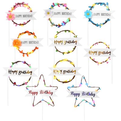 Hemobllo Light up Cake Decoration Birthday Party Supplies 10pcs Set LED Cupcake Toppers Non-edible Cake Ornaments for s Party Celebration