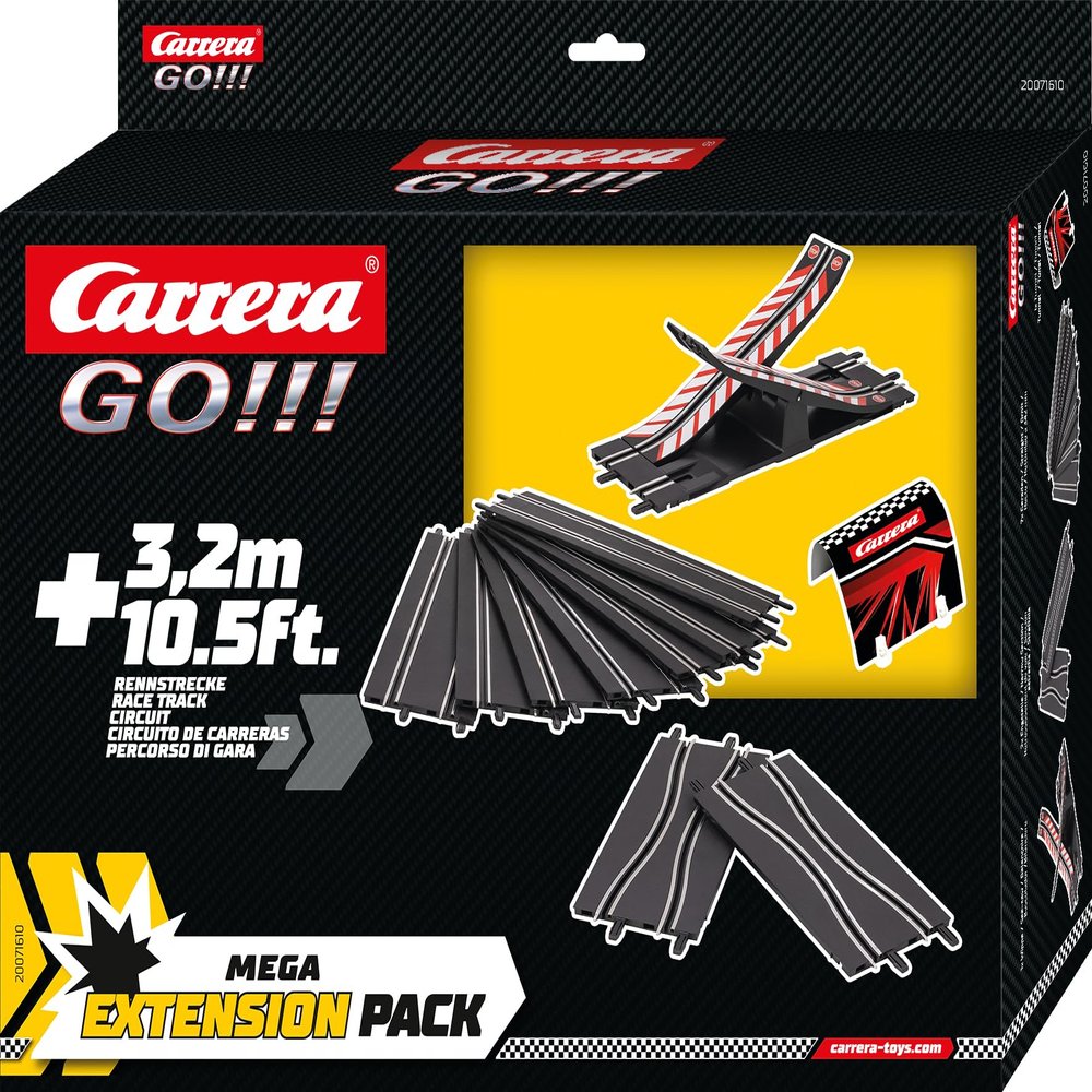 Carrera GO Mega Slot Car Racetrack Extension Pack 1:43 Scale Add On Accessory Includes 7X Straights, 2X Narrow Sections, Seesaw, and Tunnel