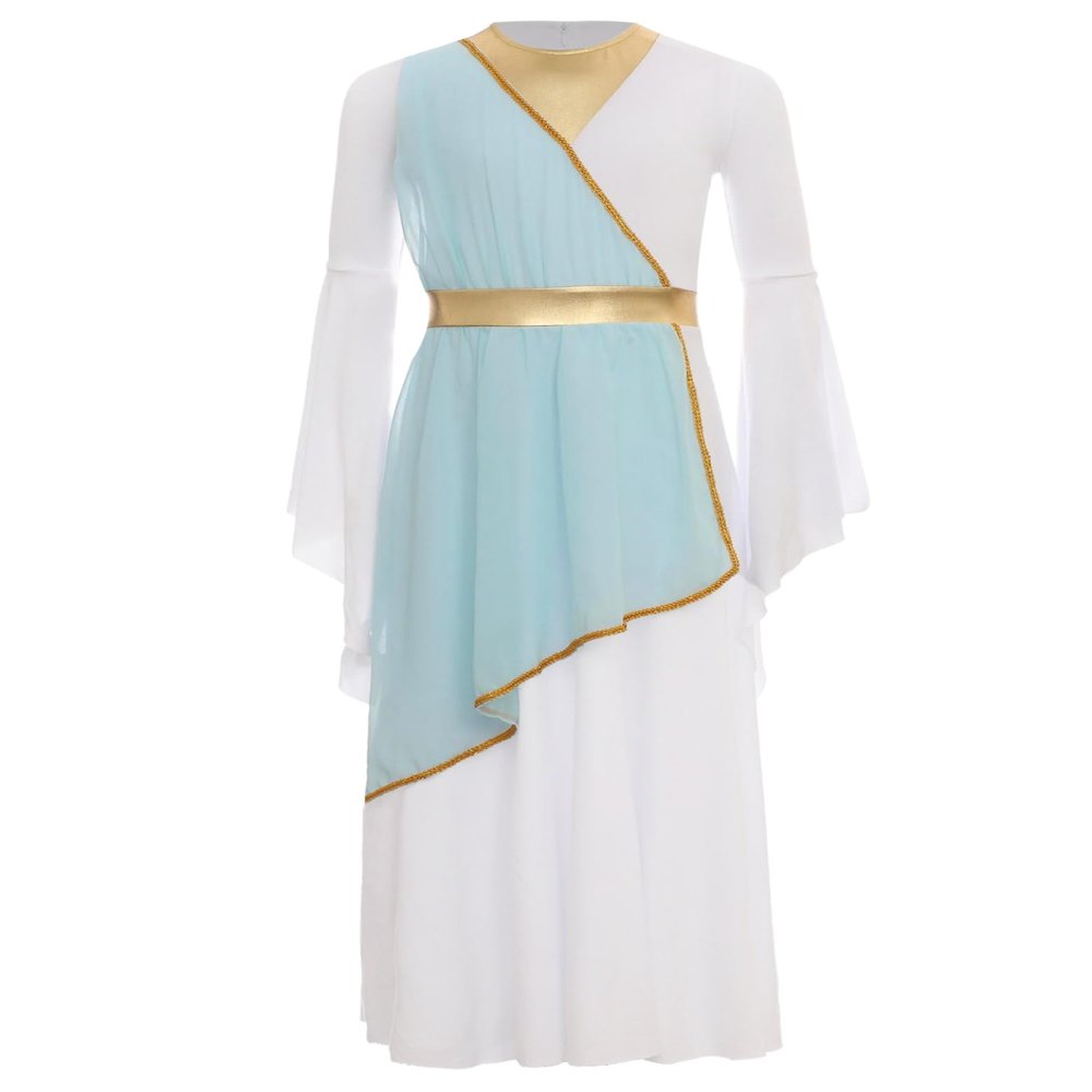 Fldy Greek Toga Costume for Girls Ancient Greece Mythos Themed Outfit Roman Nobility Cosplay Costume Light Blue 8 Years