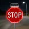 24" Solar Power Stop Flashing Traffic Signs, Engineering Reflective Aluminum Octagon Traffic Signs with Blinking LEDs, Aluminum Illuminated Light Traffic Road Warning Sign view 1