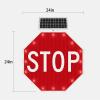 24" Solar Power Stop Flashing Traffic Signs, Engineering Reflective Aluminum Octagon Traffic Signs with Blinking LEDs, Aluminum Illuminated Light Traffic Road Warning Sign view 2