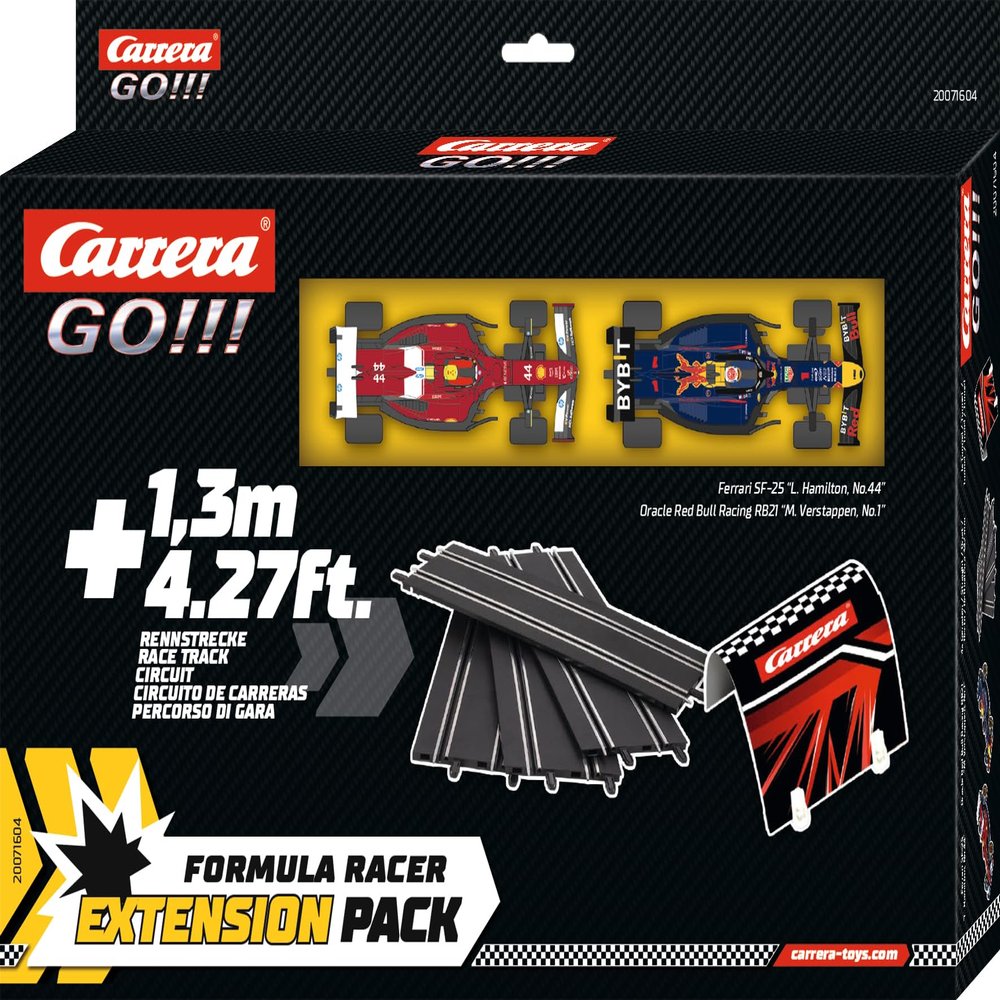 Carrera GO Forumla Racer Slot Car Racetrack Extension Pack 1:43 Scale Add On Accessory Includes 4.27-ft of Track, Tunnel, and 2 Cars
