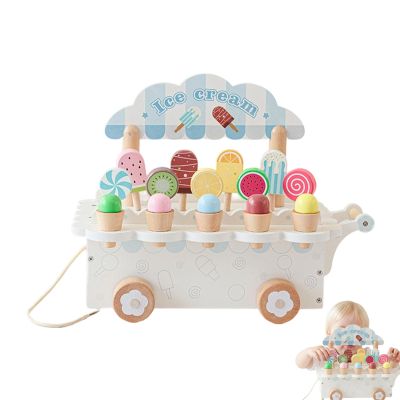 Genrico Ice Cream Shop Set,Wooden Cart,Ice Cream Kitchen Toy for Kids | for Birthday Parties, Boys and Girls Ages 3 to 6 Years, Kitchen, Supermarket And Picnic