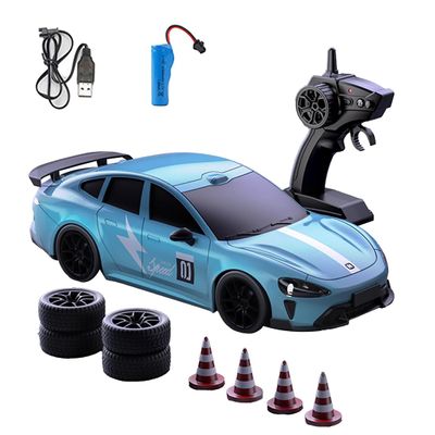 1:20 Scale 4WD RC Drift Car, 2.4GHz Remote Control Racing Car with LED Lights, with Interchangeable Racing & Drift Tires, High Speed LED Light Vehicle for Adults and Hobbyists Blue