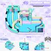 GYMMALL Inflatable Bounce House Double Water Slide with 750 W Blower, Blow up 12-in-1 Waterslide Park Bouncy Castle Outdoor, Racing-Themed Bouncer House with Soccer Area and Splash Pool - Macaron view 3