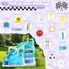 GYMMALL Inflatable Bounce House Double Water Slide with 750 W Blower, Blow up 12-in-1 Waterslide Park Bouncy Castle Outdoor, Racing-Themed Bouncer House with Soccer Area and Splash Pool - Macaron view 4