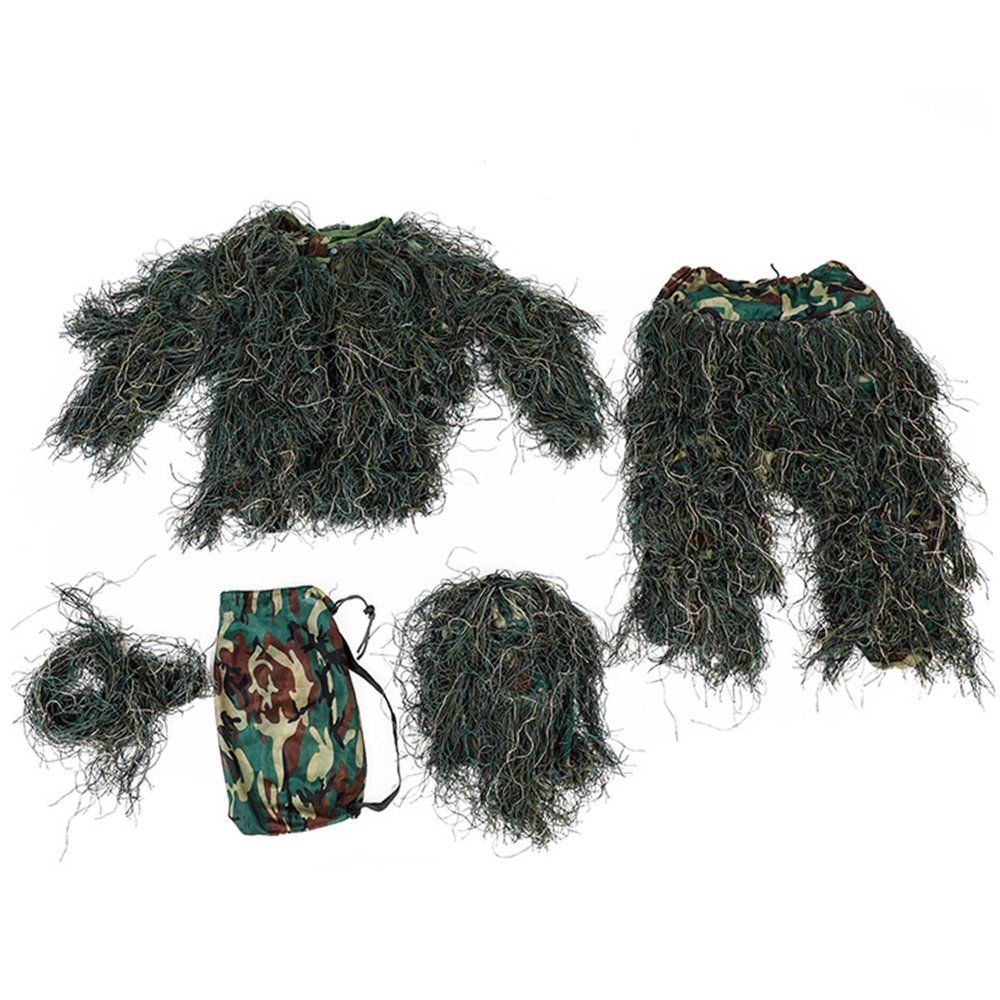 Nuiorfty Ghillie Suit for Kids Height 51.18-59.06 inch 5 in 1 Breathable 3D Camo Suit Hunting Clothes Including Jacket Pants Hood Carry Bag