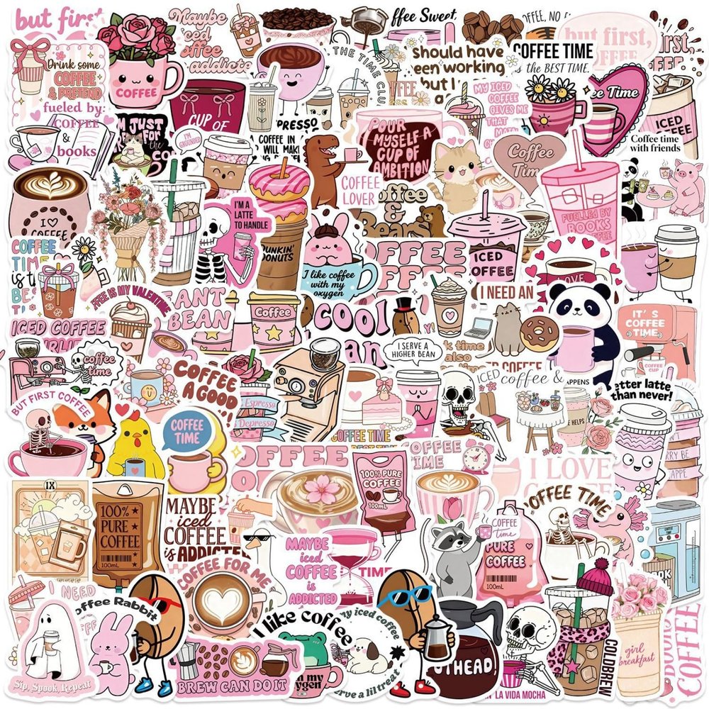 100Pcs Funny Coffee Stickers Meme Coffee Expressions Sticker for Teens Adults, Snarky Vinyl Water Bottle Stickers Pack, Waterproof Cool Meme Decals for Laptop Scrapbook Sarcastic Hard Hats (Coffe)