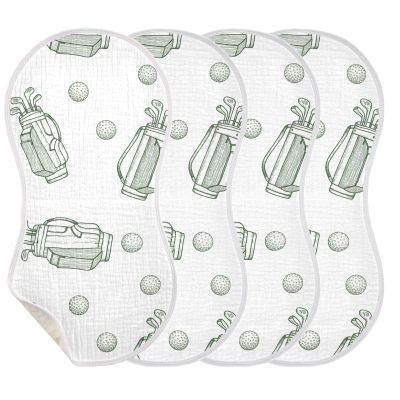 Emelivor Golf Ball White Print Muslin Burp Cloths for Baby Super Soft Baby Burp Cloths Set of 4 Absorbent Baby Washcloths Bibs Towel Spit Up Burping Rags for Newborn Boys Girls Babies
