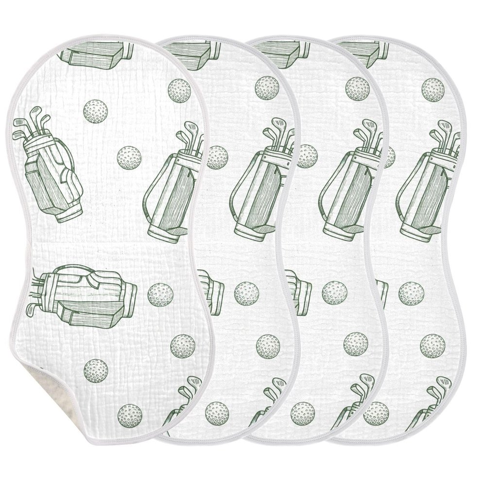 Emelivor Golf Ball White Print Muslin Burp Cloths for Baby Super Soft Baby Burp Cloths Set of 4 Absorbent Baby Washcloths Bibs Towel Spit Up Burping Rags for Newborn Boys Girls Babies