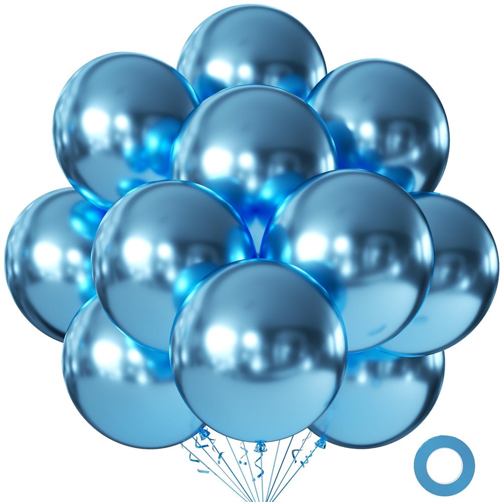 KALOR Metallic Blue Balloons 18 Inch 24 Pack Matte Helium Latex Round Balloons for Birthday Wedding Graduation Bridal Shower Baby Shower Party Decorations