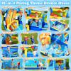 GYMMALL Inflatable Bounce House Double Water Slide with 750 W Blower, Blow up 12-in-1 Waterslide Park Bouncy Castle Outdoor, Racing-Themed Bouncer House with Soccer Area and Splash Pool - Blue view 2