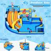 GYMMALL Inflatable Bounce House Double Water Slide with 750 W Blower, Blow up 12-in-1 Waterslide Park Bouncy Castle Outdoor, Racing-Themed Bouncer House with Soccer Area and Splash Pool - Blue view 3