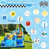 GYMMALL Inflatable Bounce House Double Water Slide with 750 W Blower, Blow up 12-in-1 Waterslide Park Bouncy Castle Outdoor, Racing-Themed Bouncer House with Soccer Area and Splash Pool - Blue view 4
