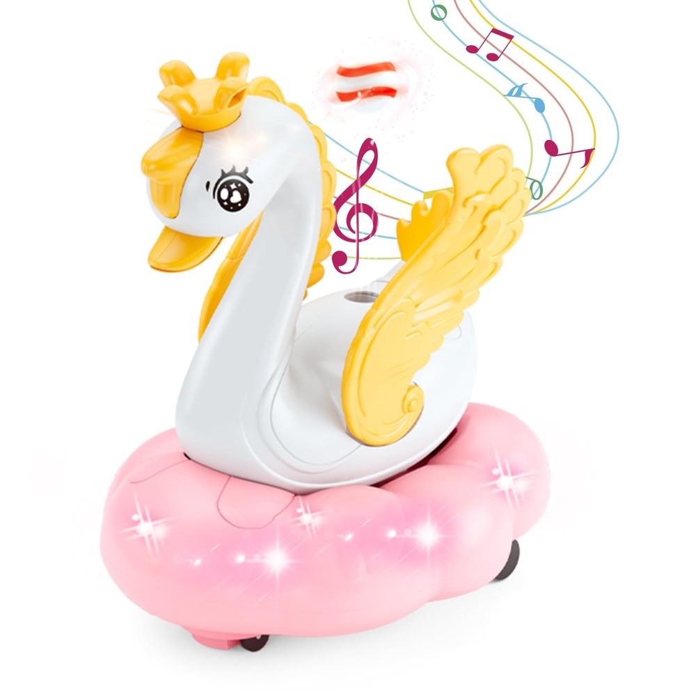 Baby Swan Musical Crawling Toy with Lights, Sounds, Blowing Ball, Infant Sensory Toys, Birthday Gifts for Kids Boy Girl 3 4 5 6 7 8 Years