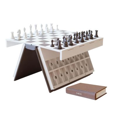 3D Printed Chess Book, Portable Folding Storage Book Board Game Set for Adults